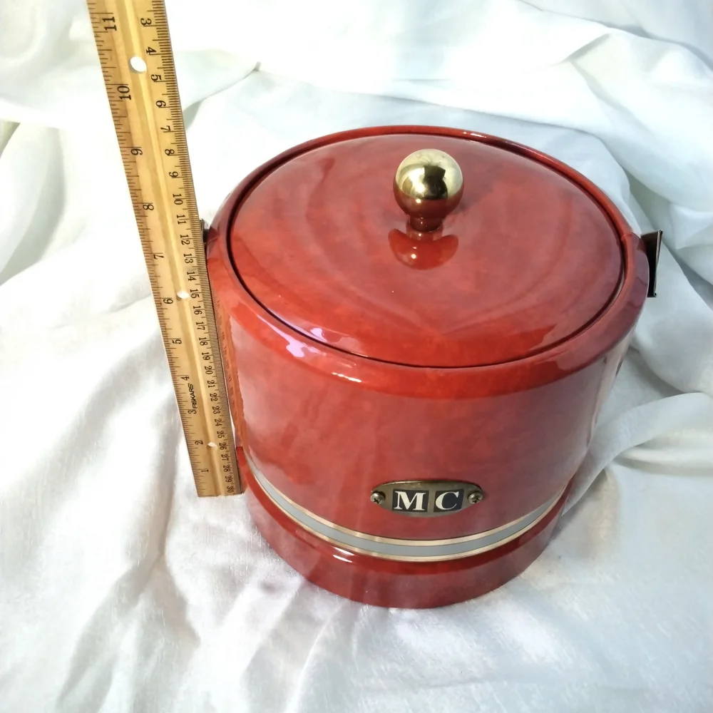 Georges Briard Red Ice Bucket with Brass Handle